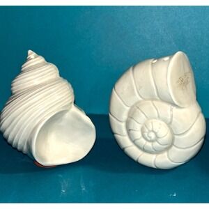 Vintage Ceramic Seashell Salt Pepper Shakers Nautilus Conch Beach Set